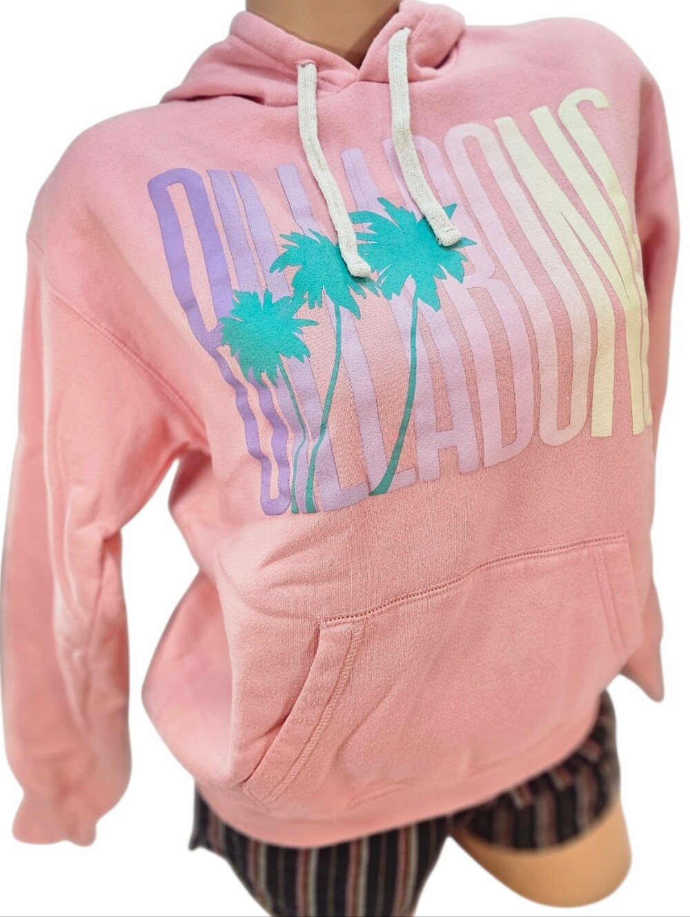 Women’s Pink Pullover Hoodie with Billabong Palm Graphic, Size Medium
